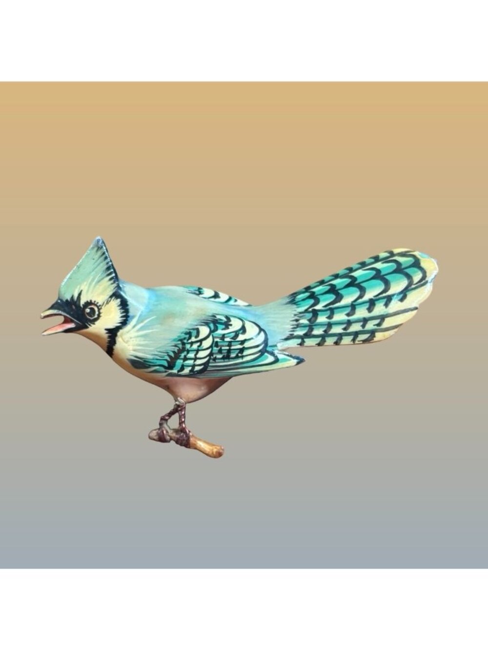 Takahashi Style Hand Painted Wood Blue Jay Bird Brooch Figural Pin Vintage Gift